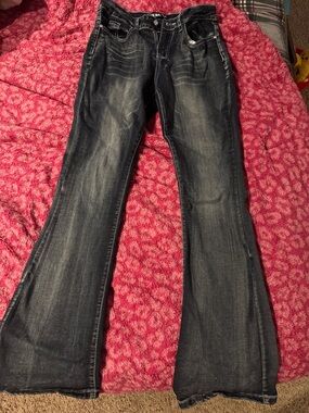 Women's Dark Wash Flared Jeans sky - Black Size 9